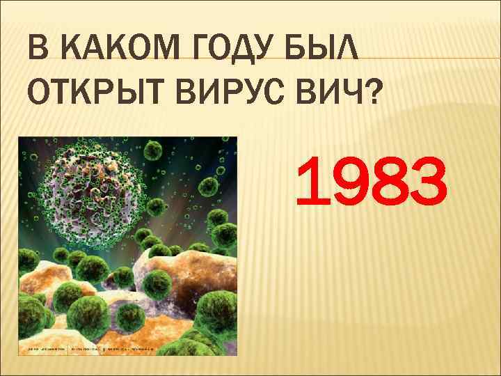 В КАКОМ ГОДУ БЫЛ ОТКРЫТ ВИРУС ВИЧ? 1983 