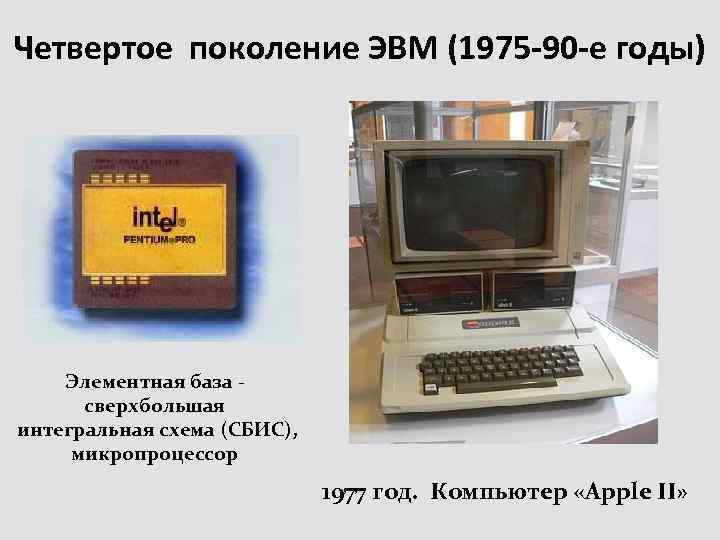 Четвертое поколение ЭВМ (1975 -90 -е годы) Элементная база сверхбольшая интегральная схема (СБИС), микропроцессор