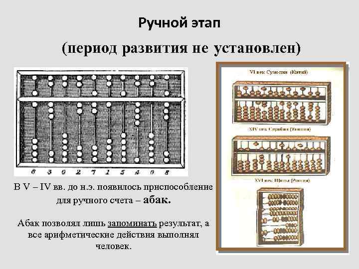 Ручной этап (период развития не установлен) В V – IV вв. до н. э.