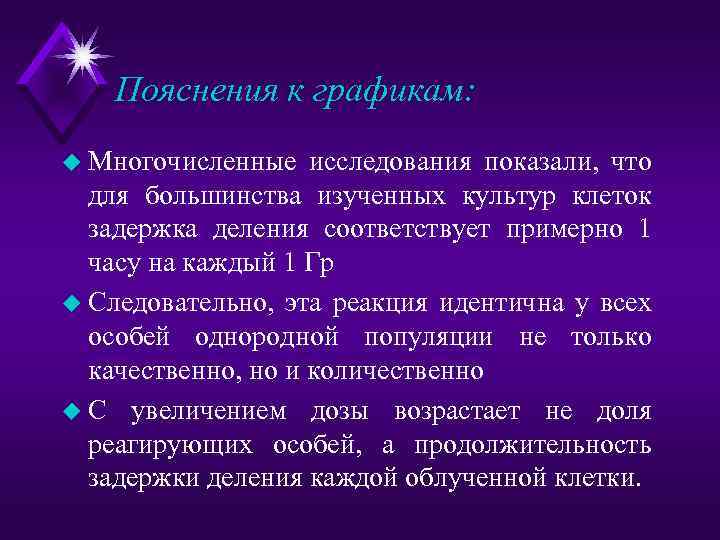 Пояснения к графикам: u Многочисленные исследования показали, что для большинства изученных культур клеток задержка