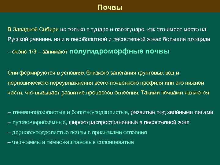 Особенности почв западно сибирской равнины