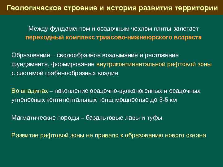 Геологическое строение и история развития территории Между фундаментом и осадочным чехлом плиты залегает переходный