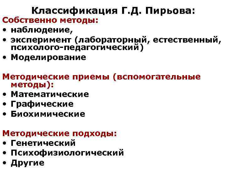 Схема методы исследования по б г ананьеву таблица