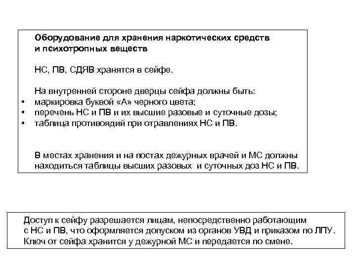 Оборудование для хранения наркотических средств и психотропных веществ НС, ПВ, СДЯВ хранятся в сейфе.