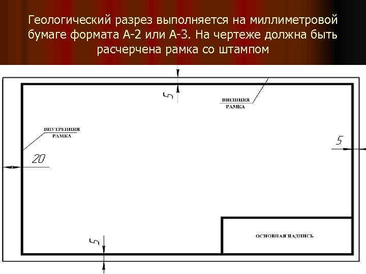 Геологический разрез выполняется на миллиметровой бумаге формата А-2 или А-3. На чертеже должна быть