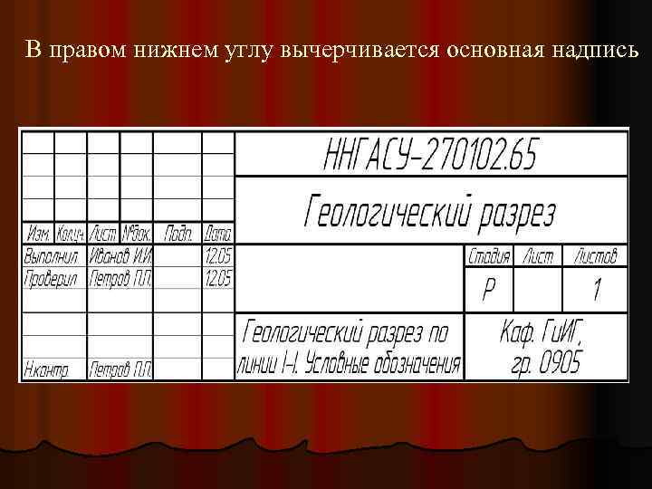 В правом нижнем углу вычерчивается основная надпись 