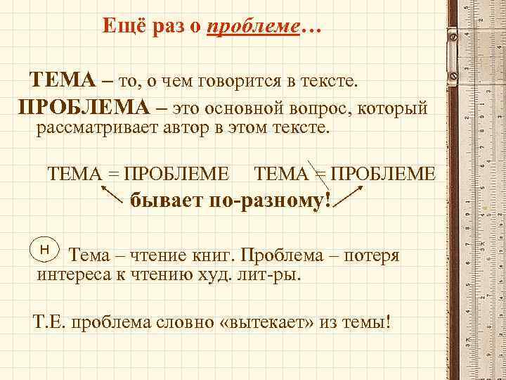 Ещё раз о проблеме… ТЕМА – то, о чем говорится в тексте. ПРОБЛЕМА –