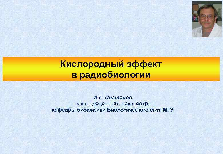 Кислородный эффект в радиобиологии А. Г. Платонов к. б. н. , доцент, ст. науч.