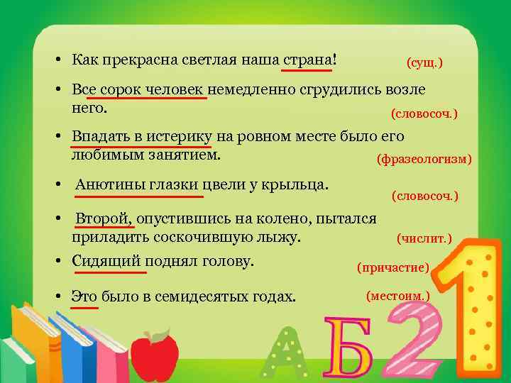  • Как прекрасна светлая наша страна! (сущ. ) • Все сорок человек немедленно