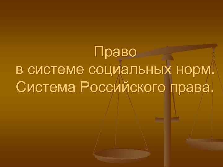 Право в системе социальных норм. Система Российского права. 