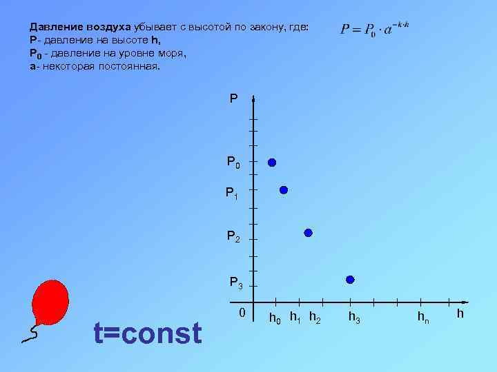 Давление воздуха убывает с высотой по закону, где: P- давление на высоте h, P