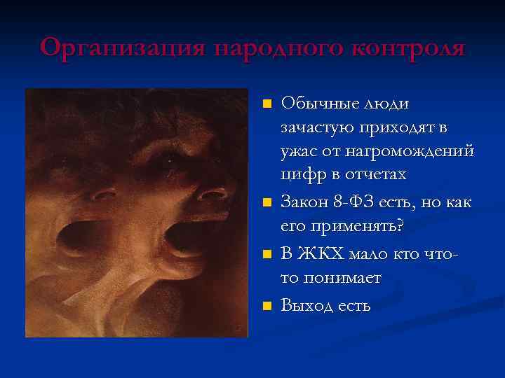 Организация народного контроля n n Обычные люди зачастую приходят в ужас от нагромождений цифр