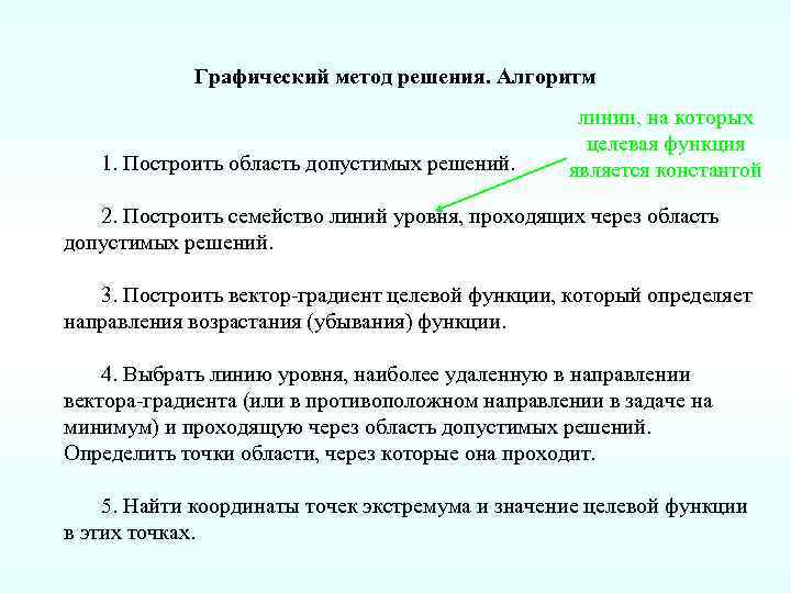 Графический метод решения. Алгоритм 1. Построить область допустимых решений. линии, на которых целевая функция
