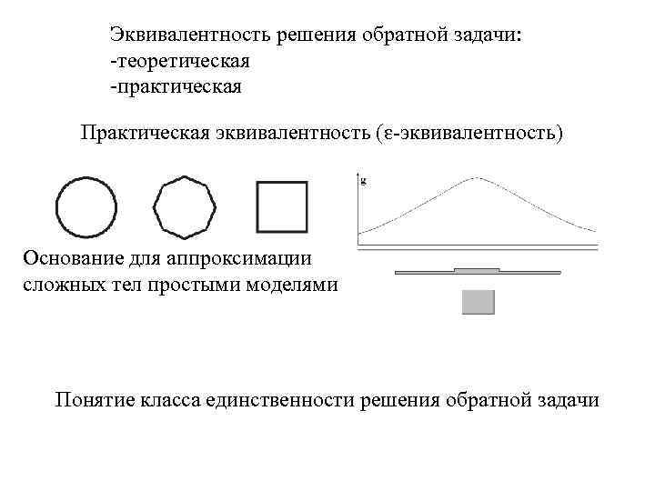 Эквивалентность решения обратной задачи: -теоретическая -практическая Практическая эквивалентность (ɛ-эквивалентность) Основание для аппроксимации сложных тел