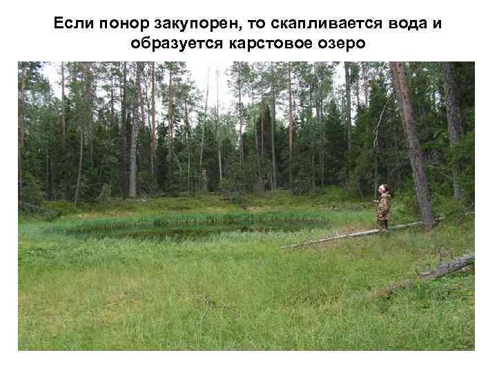 Если понор закупорен, то скапливается вода и образуется карстовое озеро 