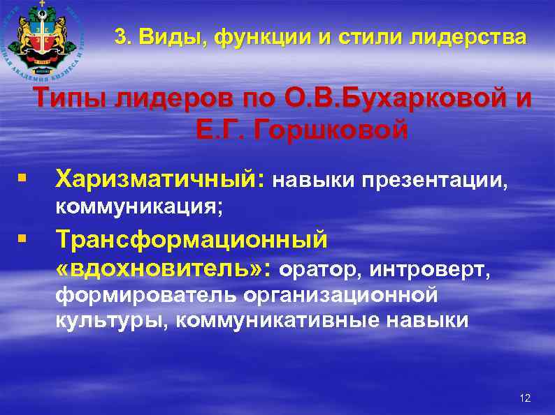 3. Виды, функции и стили лидерства Типы лидеров по О. В. Бухарковой и Е.