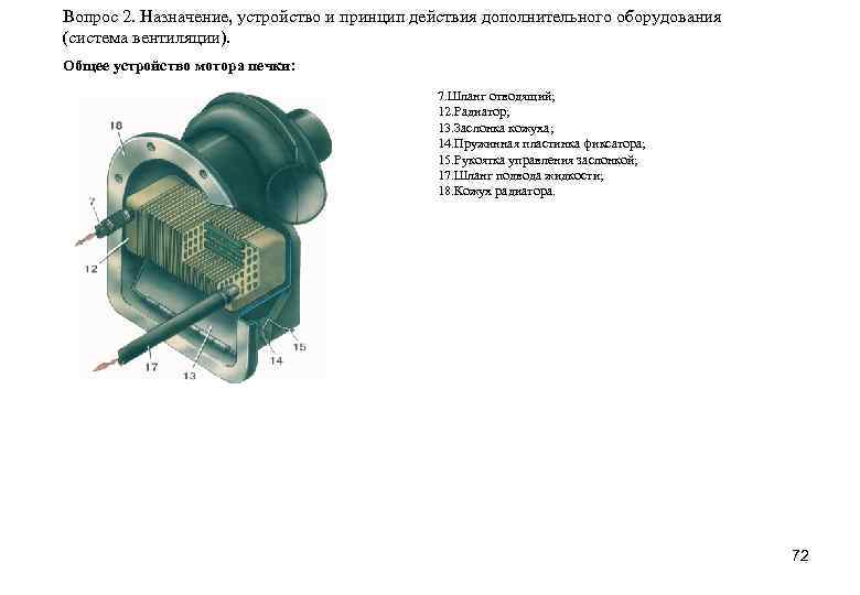Вопрос 2. Назначение, устройство и принцип действия дополнительного оборудования (система вентиляции). Общее устройство мотора