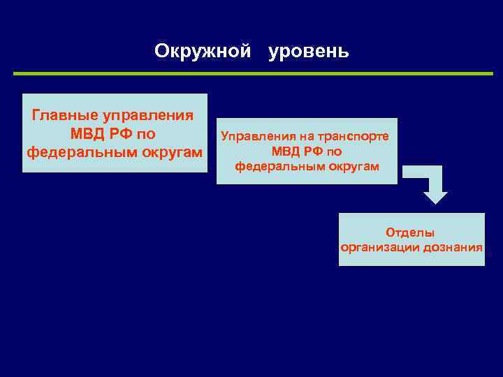 Окружной уровень Главные управления МВД РФ по федеральным округам Управления на транспорте МВД РФ