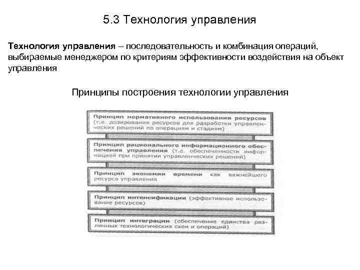 5. 3 Технология управления – последовательность и комбинация операций, выбираемые менеджером по критериям эффективности