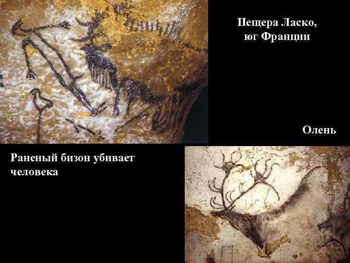 Пещера Ласко, юг Франции Олень Раненый бизон убивает человека 