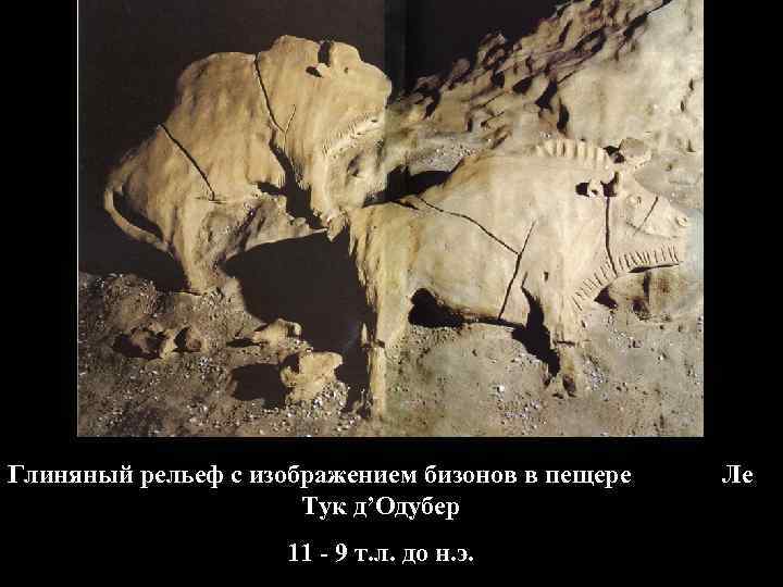 Глиняный рельеф с изображением бизонов в пещере Тук д’Одубер 11 - 9 т. л.