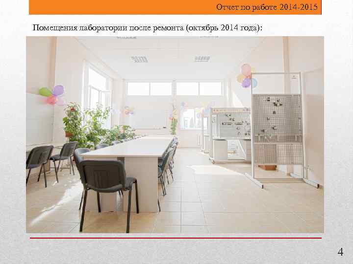 Отчет по работе 2014 -2015 Помещения лаборатории после ремонта (октябрь 2014 года): 4 