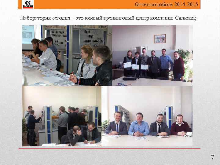 Отчет по работе 2014 -2015 Лаборатория сегодня – это южный тренинговый центр компании Camozzi;