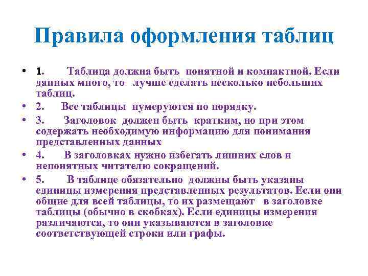 Правила оформления таблиц • 1. Таблица должна быть понятной и компактной. Если данных много,
