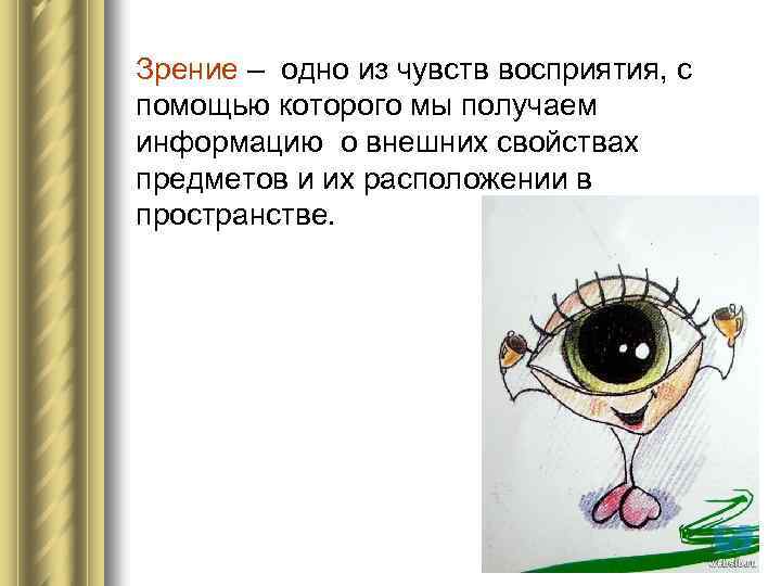 Зрение – одно из чувств восприятия, с помощью которого мы получаем информацию о внешних