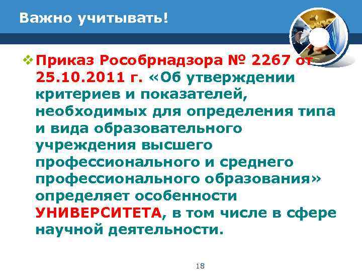 Важно учитывать! v Приказ Рособрнадзора № 2267 от 25. 10. 2011 г. «Об утверждении