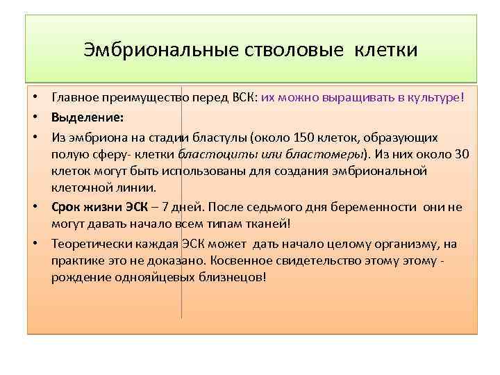 Эмбриональные стволовые клетки • Главное преимущество перед ВСК: их можно выращивать в культуре! •
