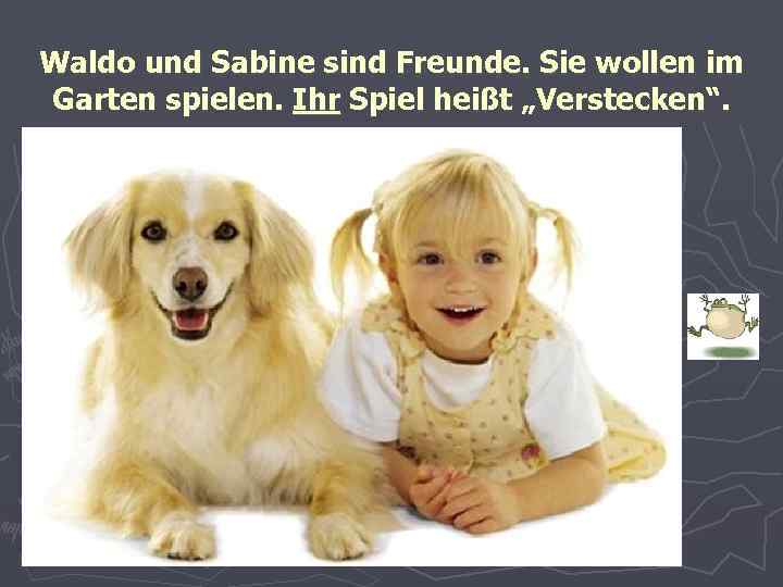Waldo und Sabine sind Freunde. Sie wollen im Garten spielen. Ihr Spiel heißt „Verstecken“.
