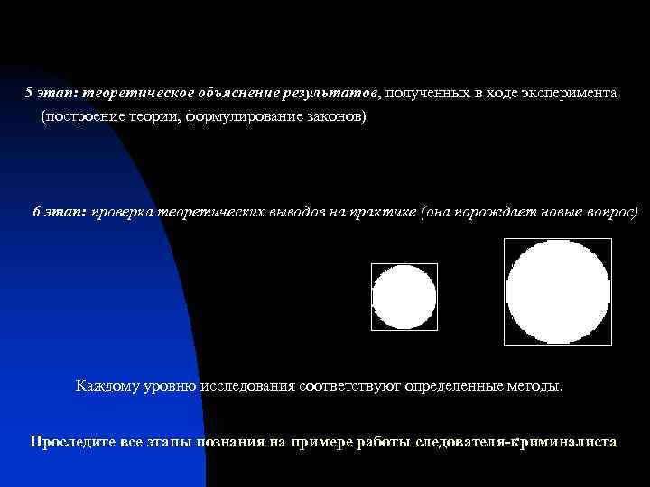 5 этап: теоретическое объяснение результатов, полученных в ходе эксперимента (построение теории, формулирование законов) 6