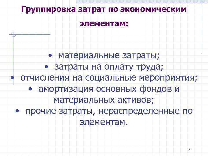 Группировка затрат по элементам