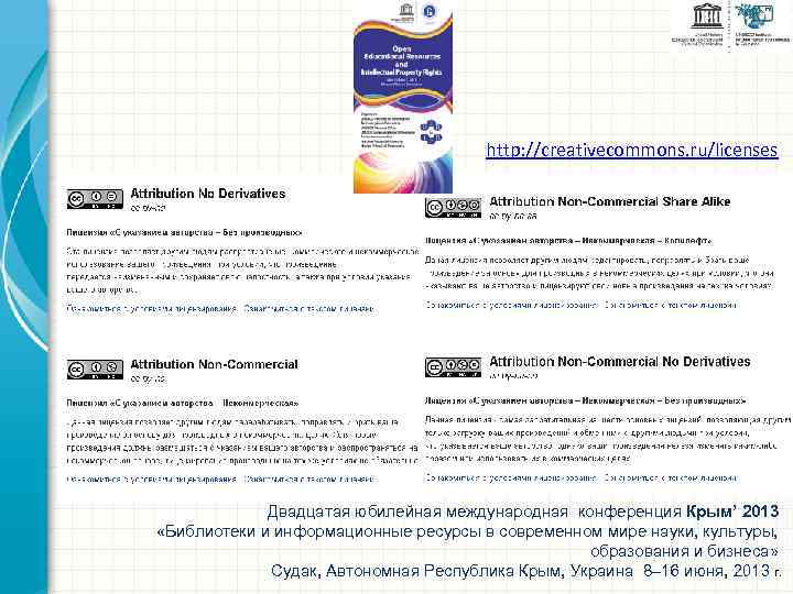 http: //creativecommons. ru/licenses Двадцатая юбилейная международная конференция Крым’ 2013 «Библиотеки и информационные ресурсы в