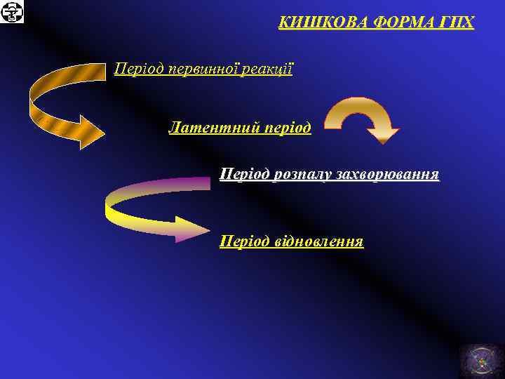 КИШКОВА ФОРМА ГПХ Період первинної реакції Латентний період Період розпалу захворювання Період відновлення 