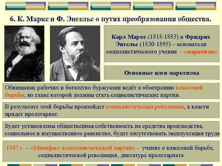 6. К. Маркс и Ф. Энгельс о путях преобразования общества. Карл Маркс (1818 -1883)