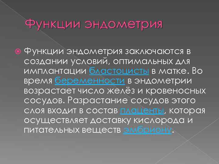 Функции эндометрия заключаются в создании условий, оптимальных для имплантации бластоцисты в матке. Во время