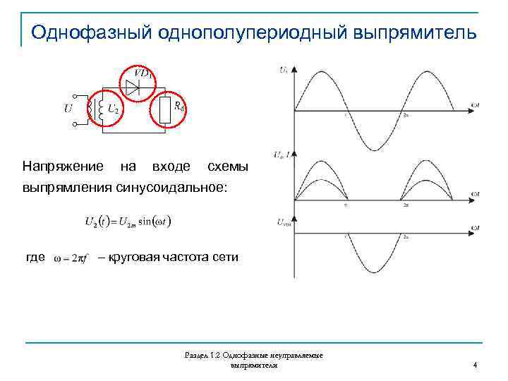 Работа однофазной однополупериодной схемы выпрямления