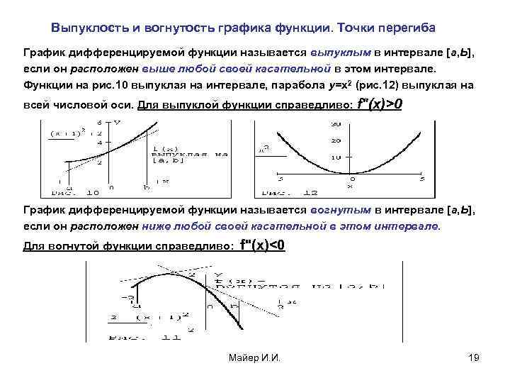 Выпуклость и вогнутость графика функции. Точки перегиба График дифференцируемой функции называется выпуклым в интервале