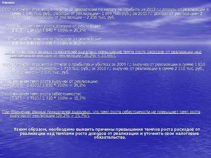 Пример: ООО «ОгонёК» отразило в налоговой декларации по налогу на прибыль за 2012 г.