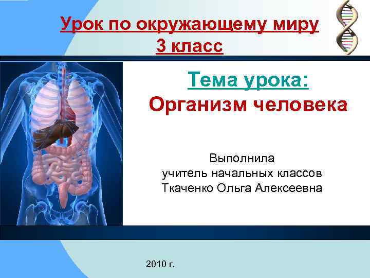 Урок по окружающему миру 3 класс Тема урока: Организм человека Выполнила учитель начальных классов
