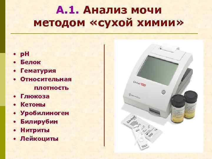  А. 1. Анализ мочи методом «сухой химии» • р. Н • Белок •