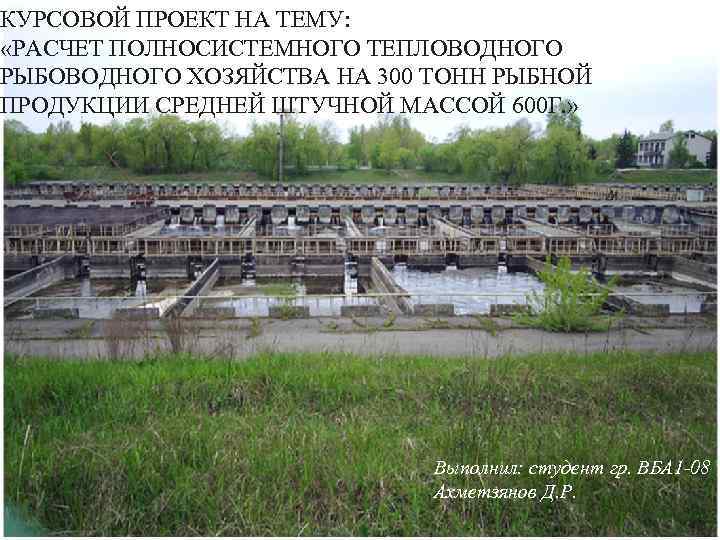 КУРСОВОЙ ПРОЕКТ НА ТЕМУ: «РАСЧЕТ ПОЛНОСИСТЕМНОГО ТЕПЛОВОДНОГО РЫБОВОДНОГО ХОЗЯЙСТВА НА 300 ТОНН РЫБНОЙ ПРОДУКЦИИ