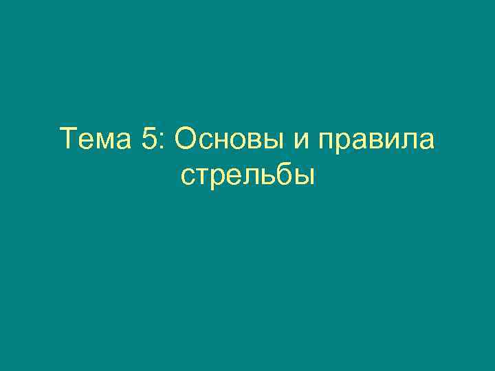 Тема 5: Основы и правила стрельбы 