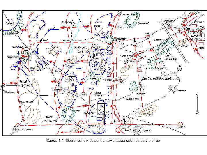 Схема 4. 4. Обстановка и решение командира мсб на наступление 