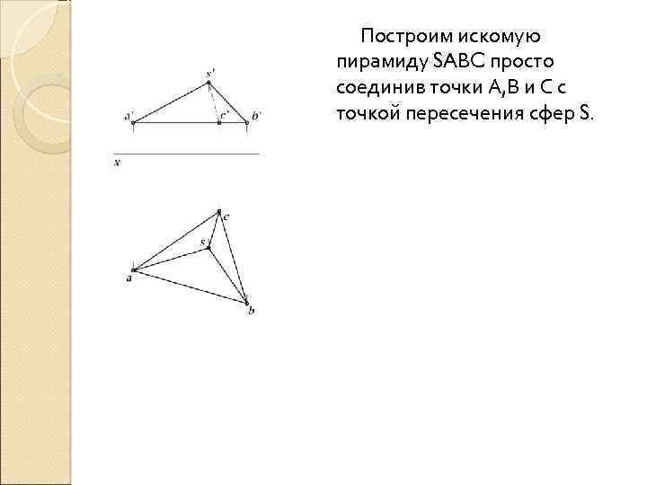 Построим искомую пирамиду SABC просто соединив точки А, В и С с точкой пересечения