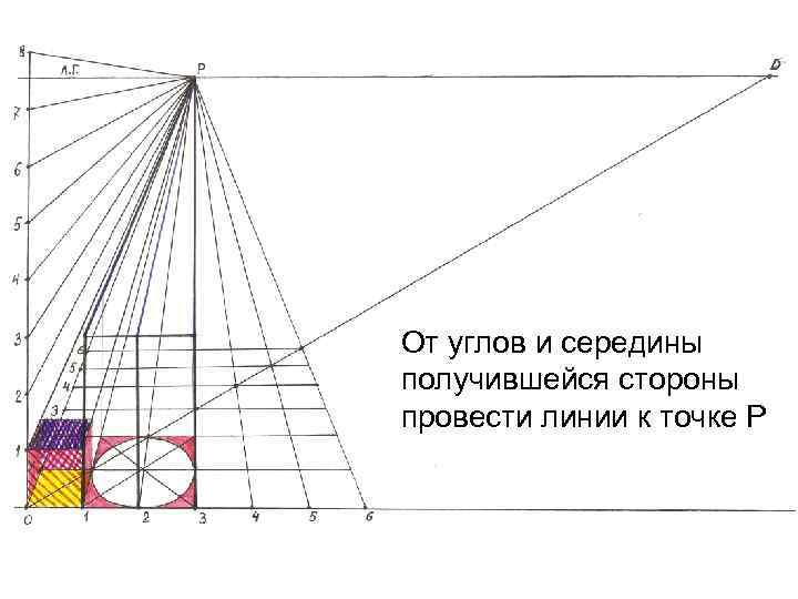 От углов и середины получившейся стороны провести линии к точке Р 