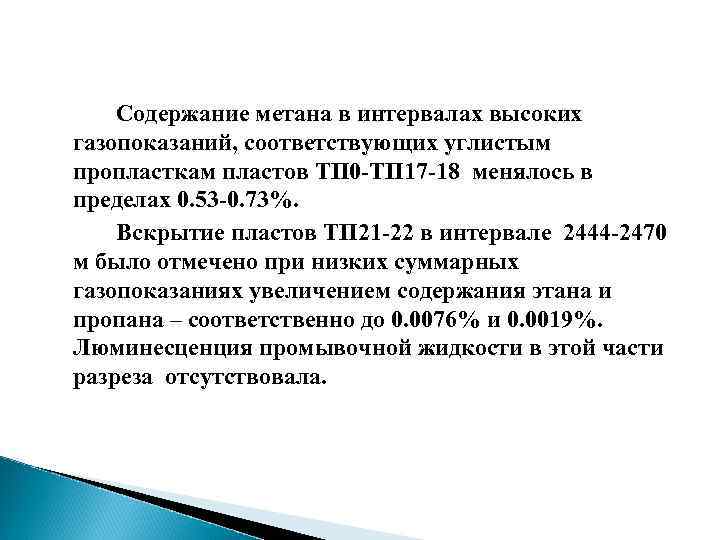 Содержание метана в интервалах высоких газопоказаний, соответствующих углистым пропласткам пластов ТП 0 -ТП 17