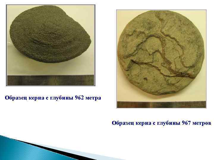 Образец керна с глубины 962 метра Образец керна с глубины 967 метров 
